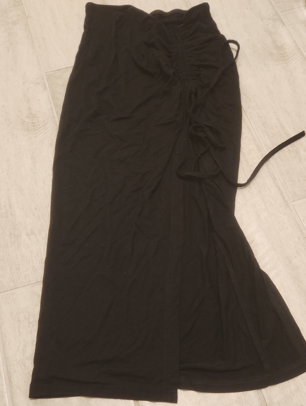 SHEIN Black Drawstring Side Ruched Maxi Swim Coverup Skirt